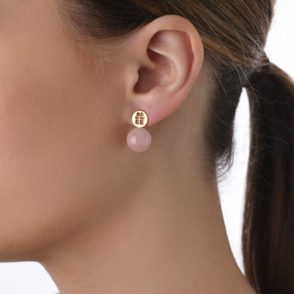 338-Wilda-veduta-Ohrschmuck-Ohrstecker-Geschenk-stahl-Gold-Rosaquarz-Kugel-rosa-Schmuckmeiten-Schmuckverleih